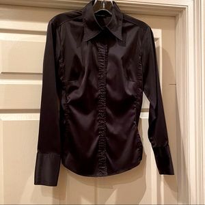 Ladies Black Satin Buttondown Shirt